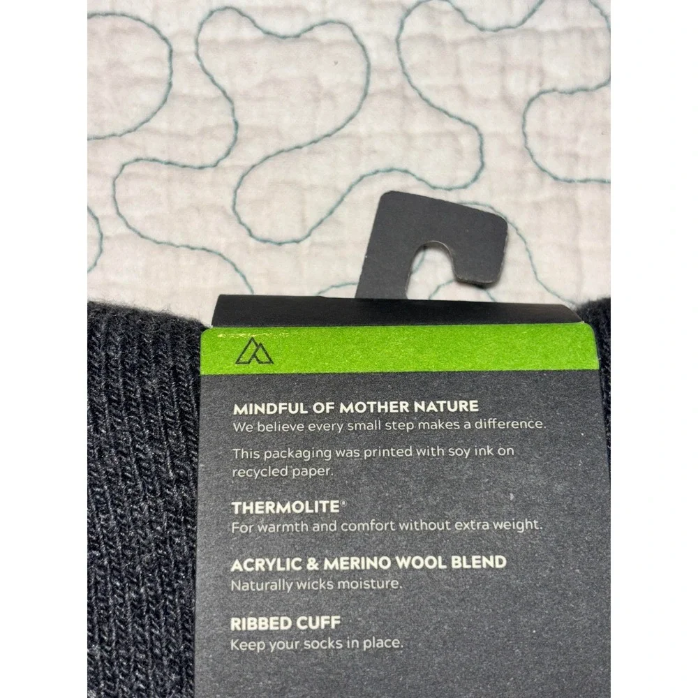 Alpine Design 2 Pairs Men Large Charcoal Gray Merino Wool Thermolite Boot Socks